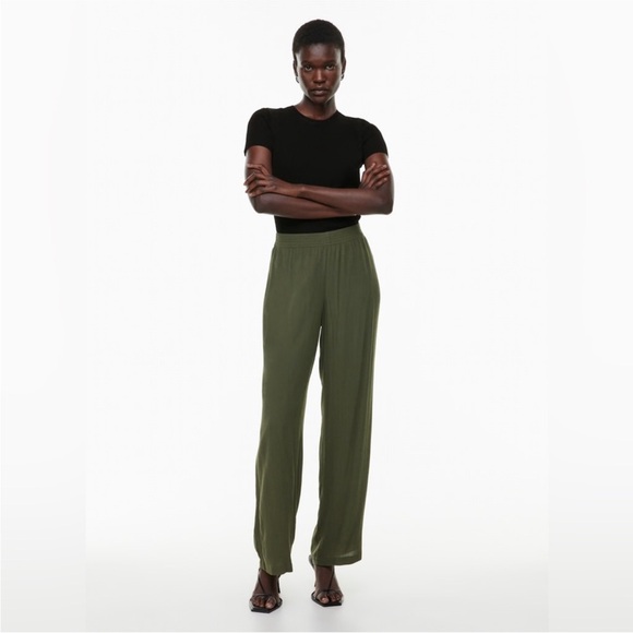 Babaton Pants - Aritzia Babaton Tribute Wide Leg Elastic Waist Pant in green Sz Small